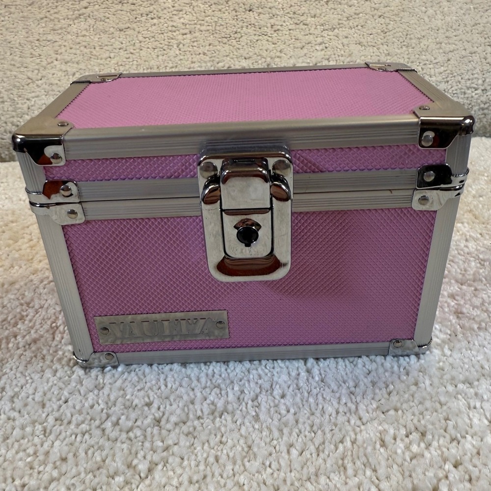 Pink Mini Storage Box Train Case Trunk Organizer Locking Vintage Style with Keys